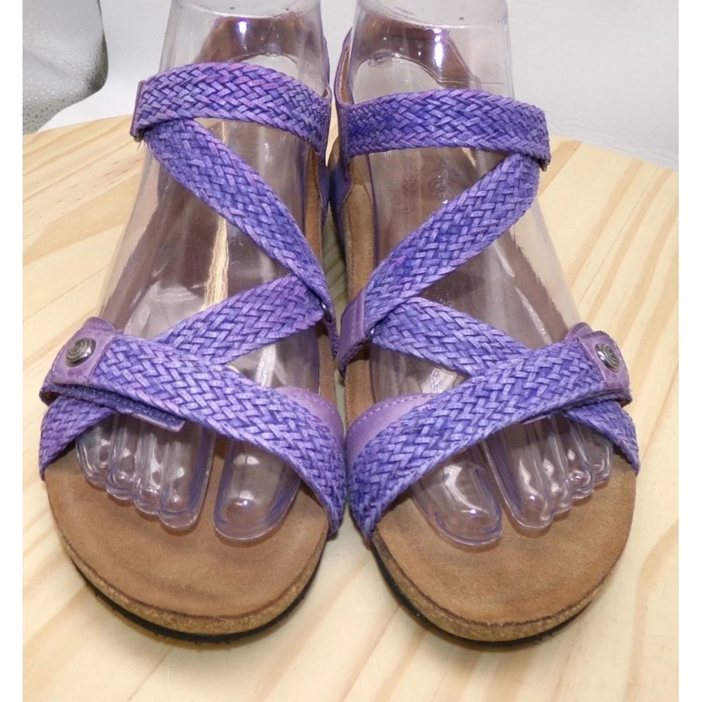 Taos Trulie Sandals Purple Braided Leather Women Size 7-7.5 38 Comfort Strappy